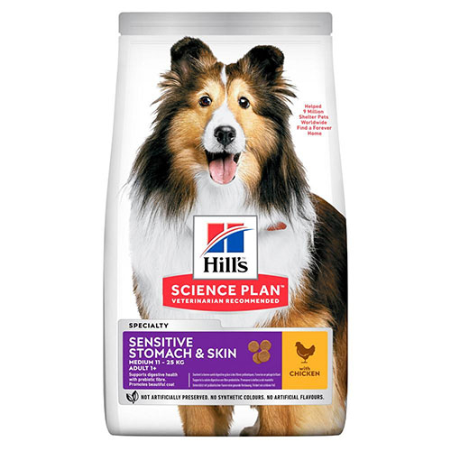 Hills SP Canine Adult Medium Breed Sensitive Stomach & Skin корм с курицей для средних пород с чувствительным пищеварением и кожей