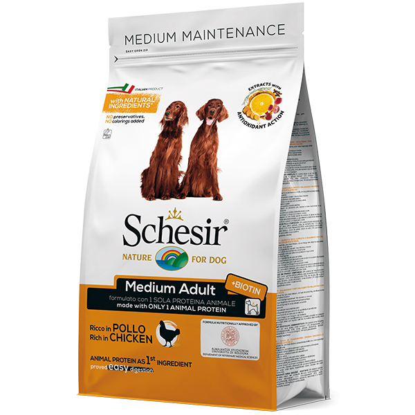 Schesir Dog Medium Adult Chicken ШЕЗІР КУРКА сухий монопротеіновий корм для собак середніх порід