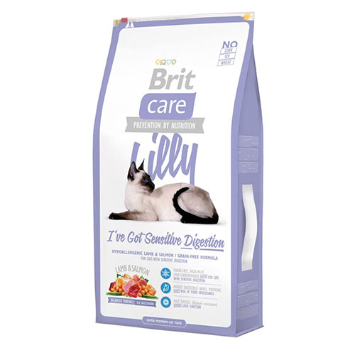 Brit Care LILLY Sensitive Digestion - Гіпоалергенний сухий корм для кішок з чутливим травленням з ягням і лососем