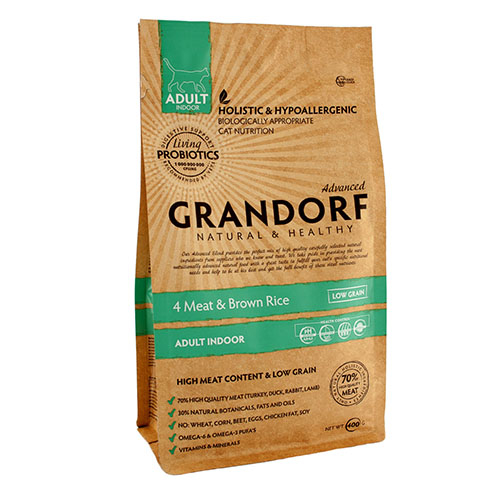Grandorf (Грандорф) Adult Indoor 4 Meat & Brown Rice - Корм ​​для кішок з помірною активністю