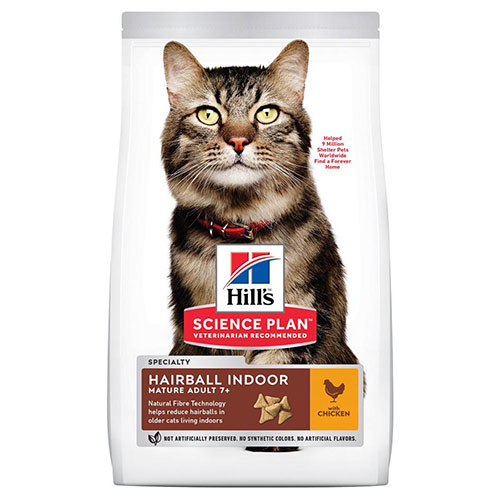 Hills (Хилс) SP Feline Mature Adult 7+ Hairball Indoor для зрелых домашних кошек, предотвращение шерстяных комочков