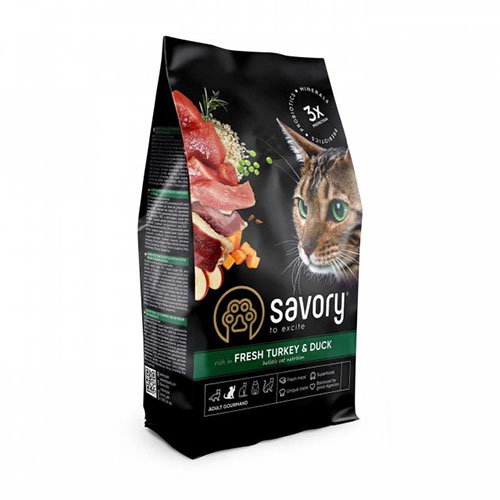 Сухой корм Savory для кошек со свежим мясом индейки и уткой