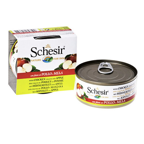 Schesir Chicken Аpple ШЕЗІР КУРКА З ЯБЛУКОМ натуральні консерви для собак, вологий корм філе курки з яблуком в желе