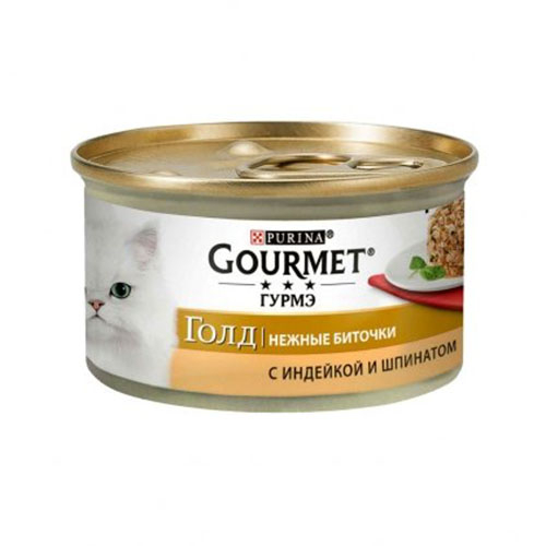 Gourmet Gold (Гурмет Голд) с индейкой и шпинатом "Нежные биточки" консерва для кошек 85г