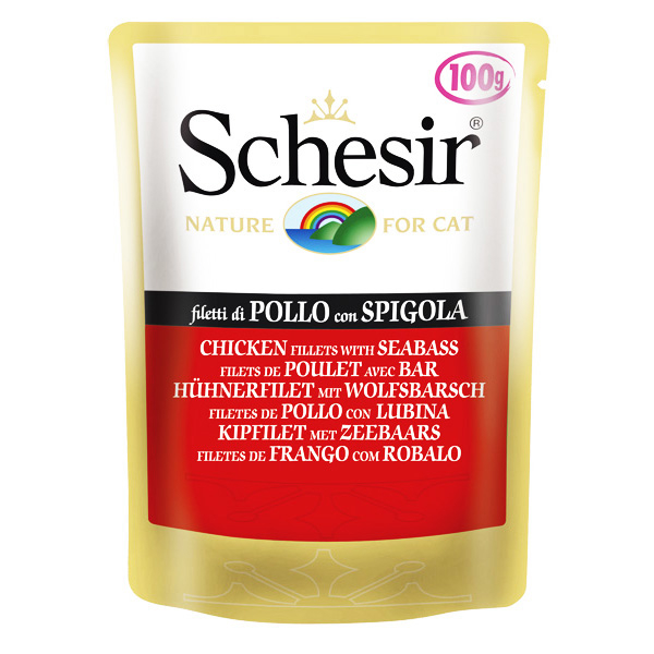 Schesir Chicken Seabass ШЕЗІР КУРКА З окуня натуральні консерви для кішок з окунем і рисом
