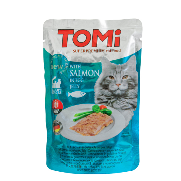 TOMi SALMON in egg jelly ТОМИ ЛОСОСЬ У яєчному ЖЕЛЕ суперпреміум вологий корм, консерви для кішок