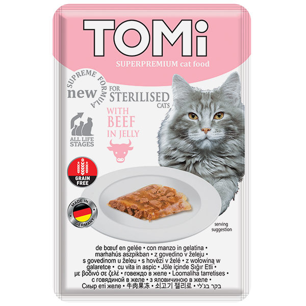 TOMi Sterilised Beef in Jelly ТОМИ СТЕРИЛАЙЗИД ГОВЯДИНА В ЖЕЛЕ суперпремиум влажный корм консервы для стерилизованных кошек и кастрированных котов