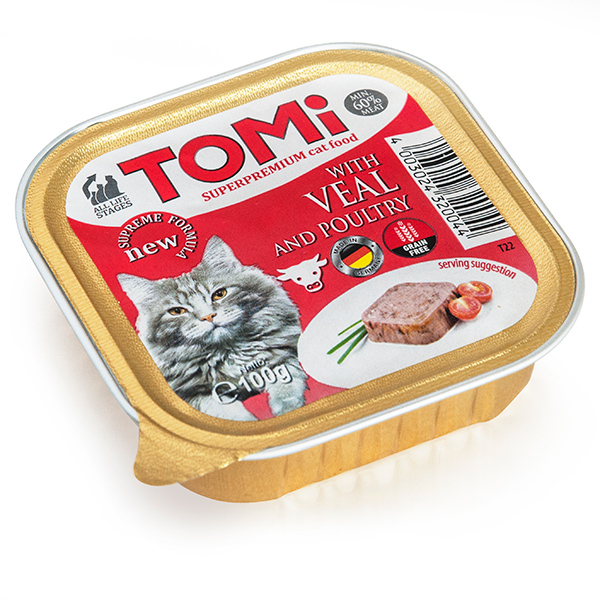 TOMi veal poultry ТЕЛЯТИНА ПТИЦЯ консерви для котів, паштет